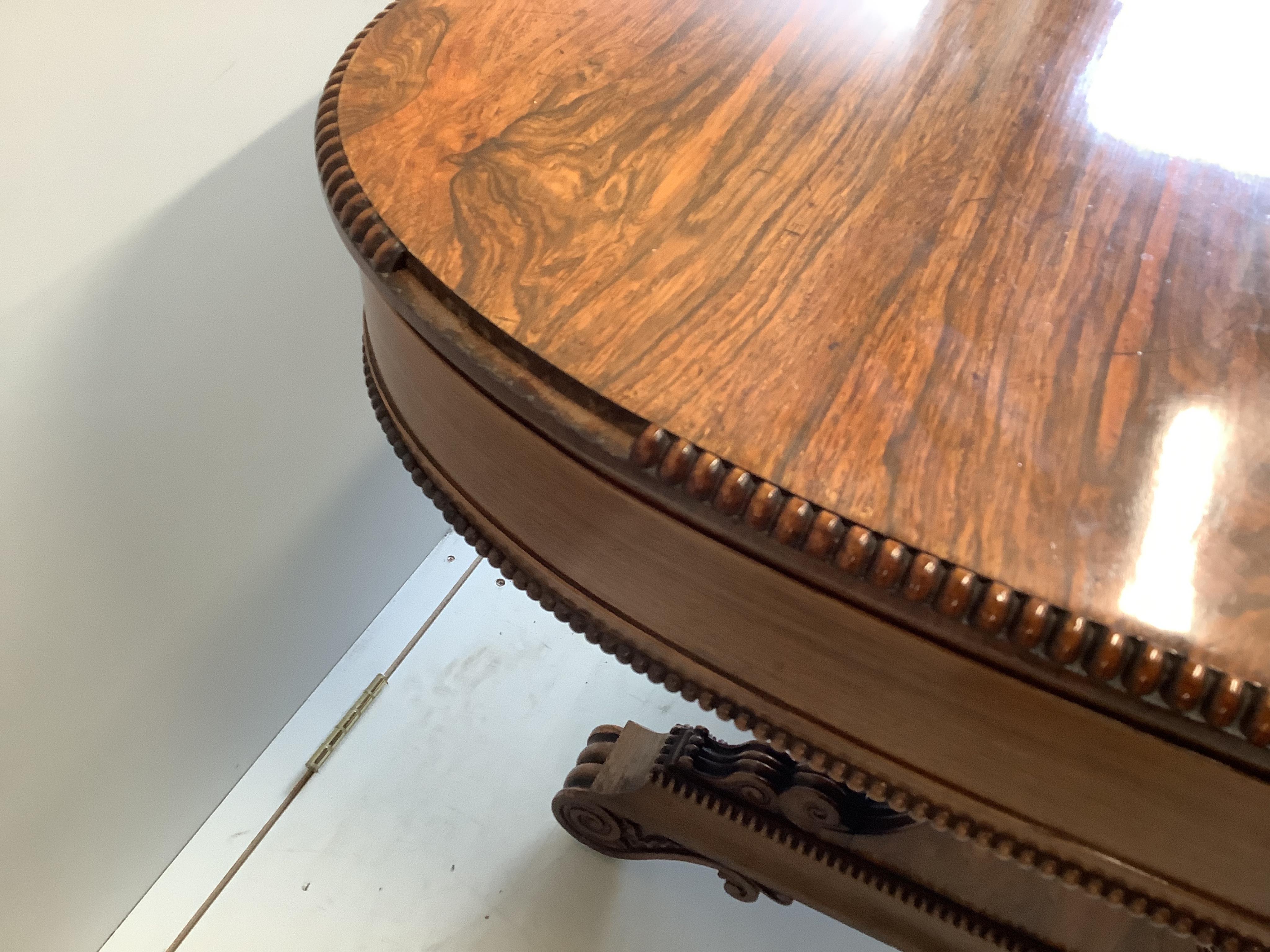 A Regency rosewood centre table, width 150cm, depth 90cm, height 72cm. Condition - fair